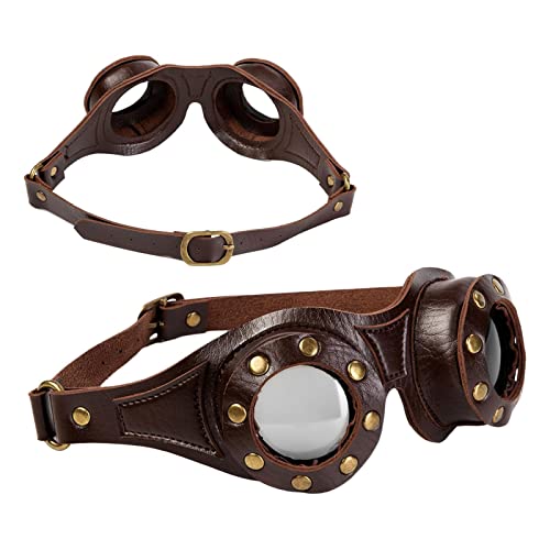 Facynde Steampunk-Brille | Antike Motorradbrille im Pilotenstil aus PU-Leder | Steampunk-Kopfschmuck Retro-Brille Motorcross Pilotenbrille Facynde Steampunk-Brille | Antike Motorradbrille im Pilotenstil aus PU-Leder | Steampunk-Kopfschmuck Retro-Brille Motorcross Pilotenbrille von Facynde