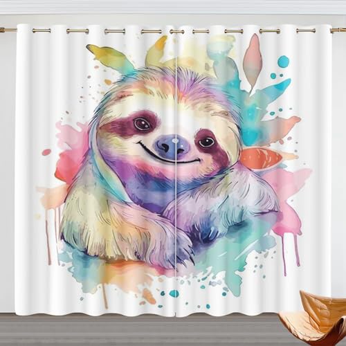 Fadaing Faultier Verdunkelungsvorhang-Set, Cartoon-Tier Faultier Verdunkelungsvorhänge Für Schlafzimmer wasserdichte Blickdicht Stoffvorhänge Für Kinderzimmer (100x140cm(BxH)/ 50x140cmx2,1) von Fadaing