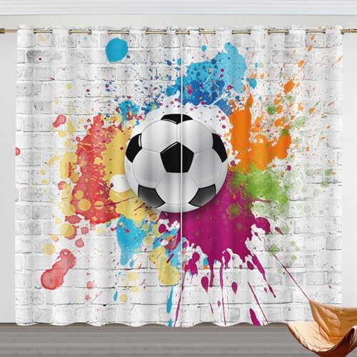 Fadaing Fußball Verdunkelungsvorhang Cartoon Fußball Fenstervorhang Schlafzimmer 100x140cm 3D Fußball Blickdicht Vorhnge Dekor Jungen Jugendliche Kinder Vorhang (150x166cm(BxH)/ 75x166cmx2,7) von Fadaing