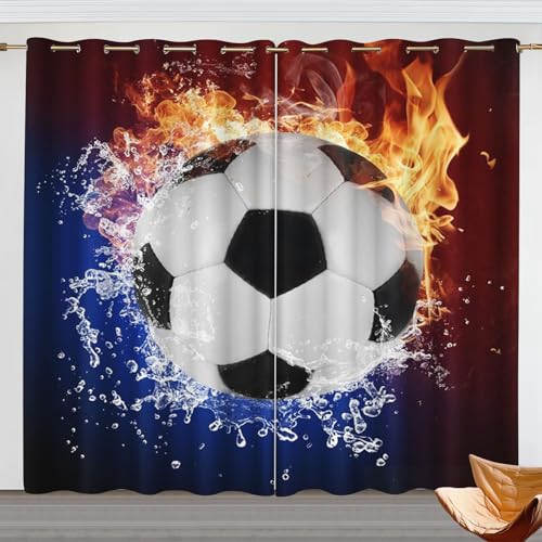 Fadaing Fußball Verdunkelungsvorhang Cartoon Fußball Fenstervorhang Schlafzimmer 100x140cm 3D Fußball Blickdicht Vorhnge Dekor Jungen Jugendliche Kinder Vorhang (280x245cm(BxH)/ 140x245cmx2,1) von Fadaing