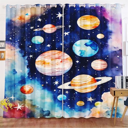 Fadaing Universum Planet Verdunkelungsvorhänge Weltraum Sternenklar Vorhänge Mit Ösen Weltraumuniversums Blickdicht Gardine Für Kinder Und Jugen (4,183x160cm(BxH)/ 91.5x160cmx2) von Fadaing