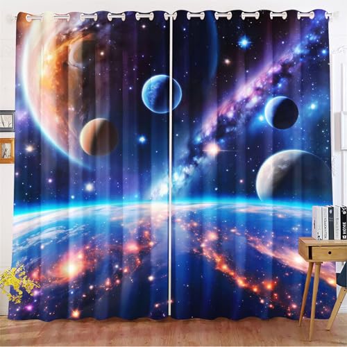 Fadaing Universum Planet Verdunkelungsvorhänge Weltraum Sternenklar Vorhänge Mit Ösen Weltraumuniversums Blickdicht Gardine Für Kinder Und Jugen (7,220x215cm(BxH)/ 110x215cmx2) von Fadaing