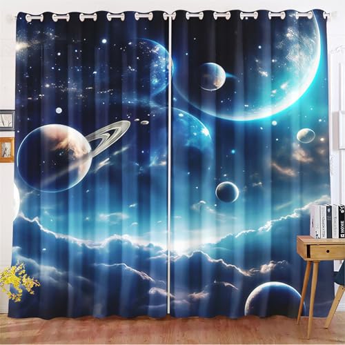 Fadaing Universum Planet Verdunkelungsvorhänge Weltraum Sternenklar Vorhänge Mit Ösen Weltraumuniversums Blickdicht Gardine Für Kinder Und Jugen (9,220x215cm(BxH)/ 110x215cmx2) von Fadaing