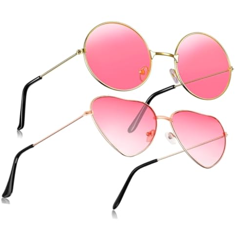 2 Paare Hippie Gläser, Retro Herz Rund Vintage Schick Metallrahmen Sonnenbrillen Chic Schöne Brillen Accessoires für Kostümparty Rock 70er 80er 90er Party Festival Fasching Reisen Fotografie Tanz 2 Paare Hippie Gläser, Retro Herz Rund Vintage Schick Metallrahmen Sonnenbrillen Chic Schöne Brillen Accessoires für Kostümparty Rock 70er 80er 90er Party Festival Fasching Reisen Fotografie Tanz von Fadbuds