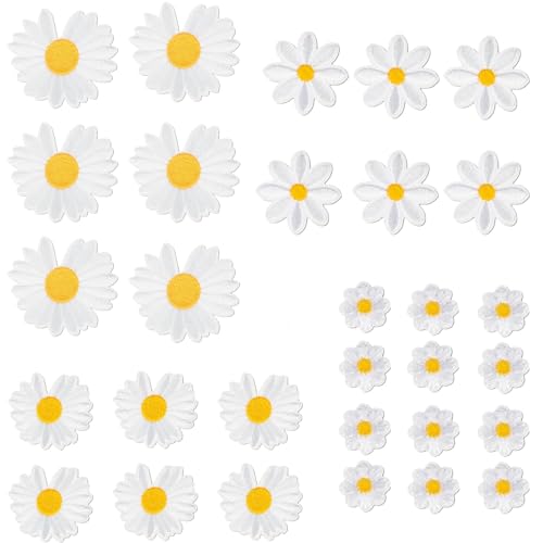 30 Stück Patches zum Aufbügeln Gänseblümchen, Stickerei Blume Aufnäher Dekorative Zart Bestickt Aufnähen SüßEr Erwachsene Bügelflicken für DIY T-Shirt Kleidung Taschen Schuhe Jeans von Fadbudss