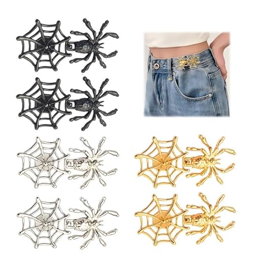 Jeansknöpfe, verstellbare Jeans-Taillenspanner-Clips, kein Nähen erforderlich, Taillenversteller, abnehmbare dekorative Taillenschnallen für lose Jeans, Hosen, Kleider, Röcke (Spider), 6 Stück von Fadbudss