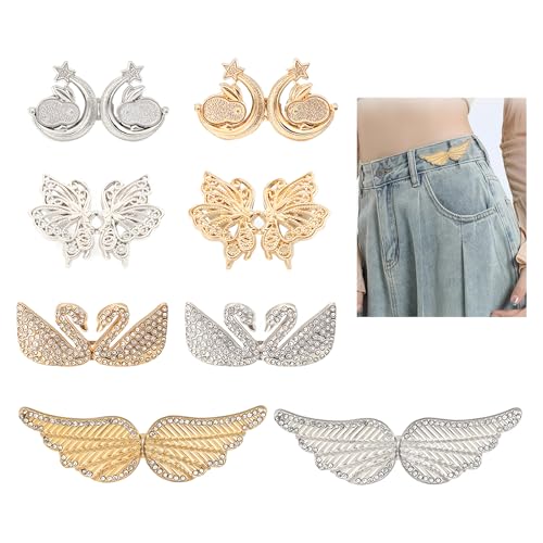 Jeansknöpfe, verstellbare Jeans-Taillenspanner-Clips, kein Nähen erforderlich, Taillenversteller, abnehmbare dekorative Taillenschnallen für lose Jeans, Hosen, Kleider, Röcke (gemischt) von Fadbudss