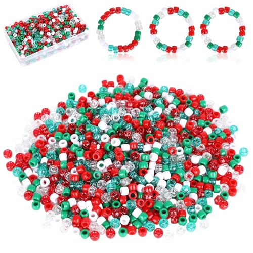 1000 Stück Weihnachtspony-Perlen für die Armbandherstellung, mehrfarbige Kunststoff-Armbandperlen, Haarperlen, Abstandshalter, Perlen, Bastelperlen mit Löchern, Weihnachtsperlen für die 1000 Stück Weihnachtspony-Perlen für die Armbandherstellung, mehrfarbige Kunststoff-Armbandperlen, Haarperlen, Abstandshalter, Perlen, Bastelperlen mit Löchern, Weihnachtsperlen für die von Fadcaer