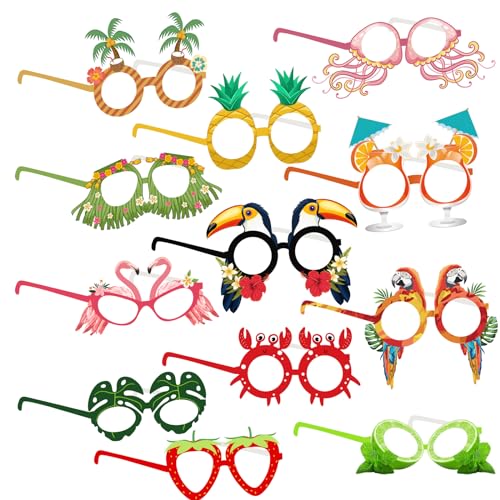 12 Stück Luau Party-Sonnenbrille, hawaiianische lustige Brillen, Aloha, tropische Luau-Party-Papierbrille, Neuheit, Partybrille, Foto-Requisiten für Kinder, Erwachsene, Sommer, Strand, Party, Zubehör, von Fadcaer