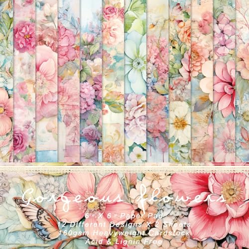 Fadcaer 24 Blatt Blumen Scrapbooking Kartonpapier, 15,2 x 15,2 cm, Vintage-Blumenmuster, Dekoratives Kartenpapier für Scrapbooking, Fotoalbum, Kunsthandwerk Design Fadcaer 24 Blatt Blumen Scrapbooking Kartonpapier, 15,2 x 15,2 cm, Vintage-Blumenmuster, Dekoratives Kartenpapier für Scrapbooking, Fotoalbum, Kunsthandwerk Design von Fadcaer