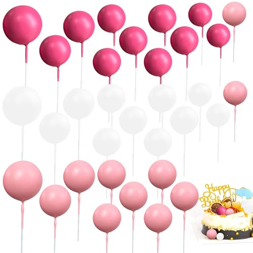 33 Stück runde Kugel-Kuchenaufsätze, Mini-Ballon-Kuchenaufsatz in 4 Größen, Schaumstoff-Kugel-Kuchenspieße für Geburtstag, Hochzeit, Party-Dekorationen (weiß + rosarot + pink) von Fadcaer