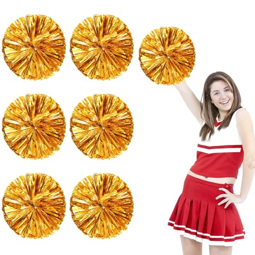 6 Stücke Cheerleader Aerobic Pom Poms Pompons, Cheerleading Pompons, Cheerleader Pompons Handblumen, Metal Foil Cheerleading Pom Poms Für Cheerleading,Performance,Gymnastik Und Mehr (gold) von Fadcaer