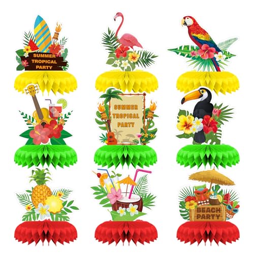 9 Pcs Hawaii Luau Bienenwaben Tischaufsätze,Hawaiianische Waben Mittelstücke 3D Flamingo Tischdekorationen,Hawaiian Party Mittelstücke Wabe Dekorationen für hawaiianische Partydekorationen von Fadcaer