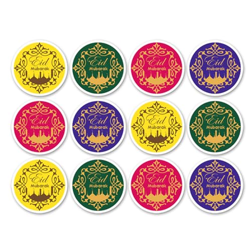 96 Stück Eid Mubarak Aufkleber, runde Eid-Geschenk-Siegel-Etiketten für Partyzubehör, Ramadan-Aufkleber, muslimische Leckerli-Taschen-Aufkleber, selbstklebende Eid-Mubarak-Aufkleber für von Fadcaer