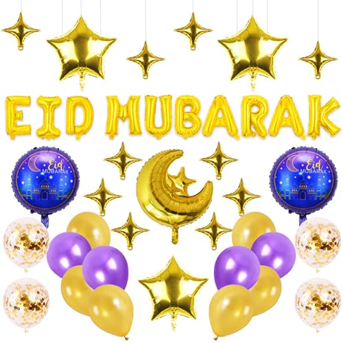 Eid Mubarak Dekorationen,42 Pcs Muslimische Eid Dekorationen für Home Party Dekorationen,Eid Mubarak mit Folienballons und Späteren Luftballons für Muslimische Islamische Partyzubehör von Fadcaer