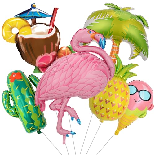 Hawaii-Folienballons, tropische Party-Luftballons, Aluminium-Luftballons, Aloha-Party-Ballons, Hawaii-Ballons für Hawaii-Party-Dekorationen, Sommer, Strand, Geburtstag, Partyzubehör, 6 Stück von Fadcaer