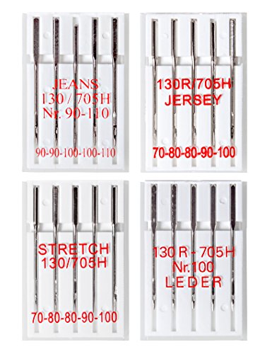 20 Stretch Nähmaschinennadeln, Flachkolben Nadeln 130R/705H, in verschiedenen Stärken (70-100) von Faden & Nadel