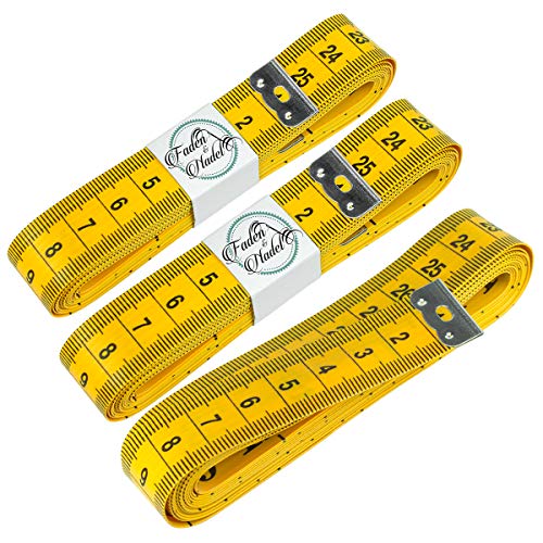 3 x Extra langes 300 cm Schneidermaßband, Maßband, Bandmaß in gelb, Länge: 3 Meter / 120 Zoll von Faden & Nadel