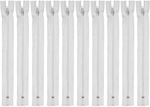 Faden & Nadel Reißverschluss Set: 10 Nylon Reißverschlüsse, nicht teilbar, 22 cm lang, weiß von Faden & Nadel