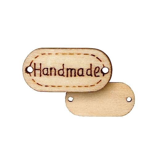 Faden & Nadel 100 x Handmade Holzknöpfe oval, helles Holz mit 2 Löchern zum Annähen, Größe: 24 mm x 11 mm von Faden & Nadel