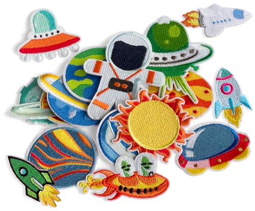 Faden & Nadel 20 Stück Weltraum Aufbügler Set - Weltall Patches zum aufbügeln für Erwachsene u. Kinder von Faden & Nadel
