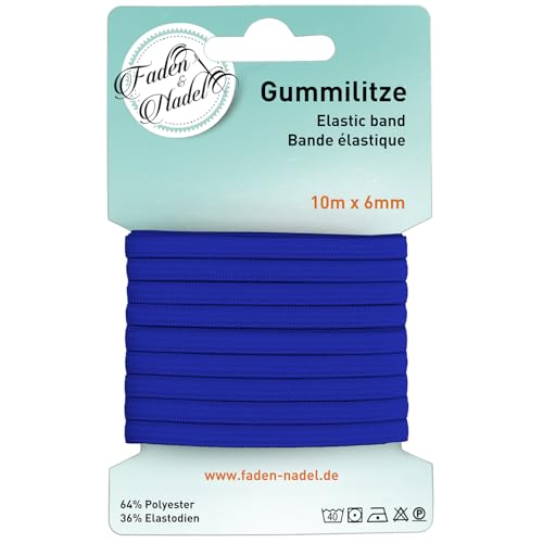 Faden & Nadel 6 mm Gummilitze : elastisches Gummiband, 10 m lang, bügelbar, blau/königsblau von Faden & Nadel