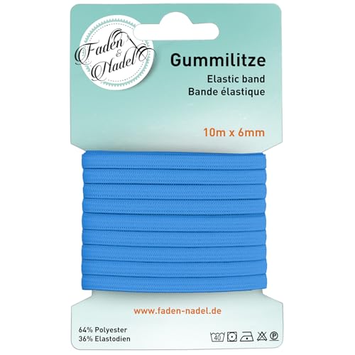 Faden & Nadel 6 mm Gummilitze : elastisches Gummiband, 10 m lang, kochfest u. bügelbar, himmelblau von Faden & Nadel