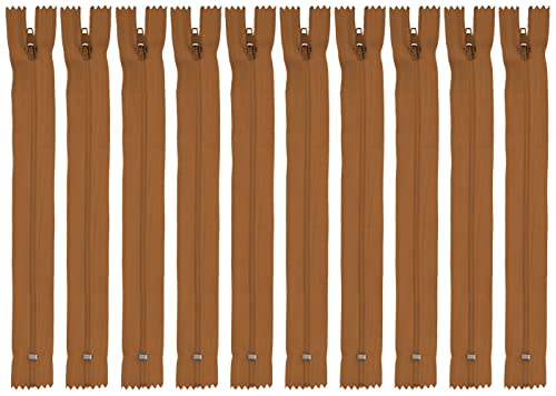 Faden & Nadel Reißverschluss Set: 10 Nylon Reißverschlüsse, braun, nicht teilbar, je 22 cm lang von Faden & Nadel