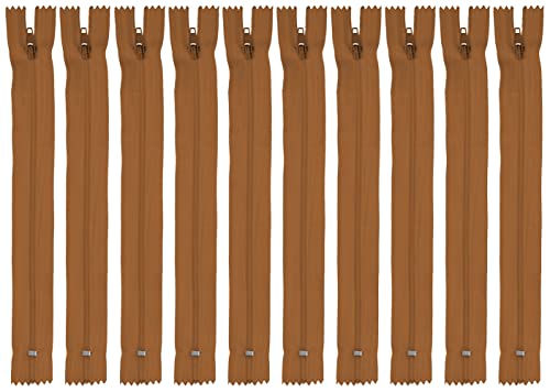 Faden & Nadel Reißverschluss Set: 10 Nylon Reißverschlüsse, nicht teilbar, 22 cm lang, braun von Faden & Nadel