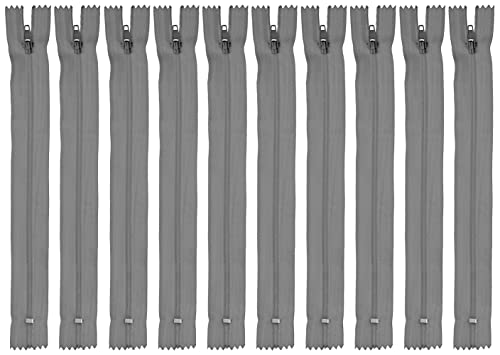 Faden & Nadel Reißverschluss Set: 10 Nylon Reißverschlüsse, grau, nicht teilbar, je 22 cm lang von Faden & Nadel