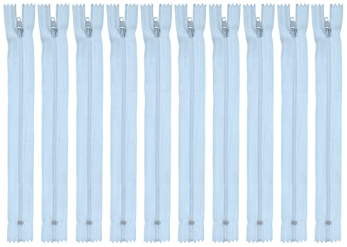 Faden & Nadel Reißverschluss Set: 10 Nylon Reißverschlüsse, hellblau, nicht teilbar, je 22 cm lang von Faden & Nadel