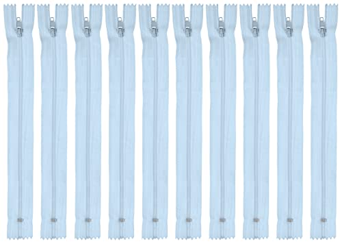 Faden & Nadel Reißverschluss Set: 10 Nylon Reißverschlüsse, nicht teilbar, 22 cm lang, hellblau von Faden & Nadel