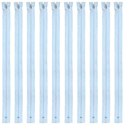 Faden & Nadel Reißverschluss Set: 10 Nylon Reißverschlüsse, nicht teilbar, 40 cm lang, hellblau von Faden & Nadel
