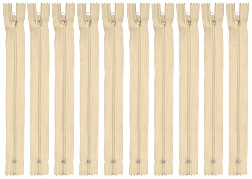 Faden & Nadel Reißverschluss Set: 10 Nylon Reißverschlüsse, nicht teilbar, 22 cm lang, beige von Faden & Nadel