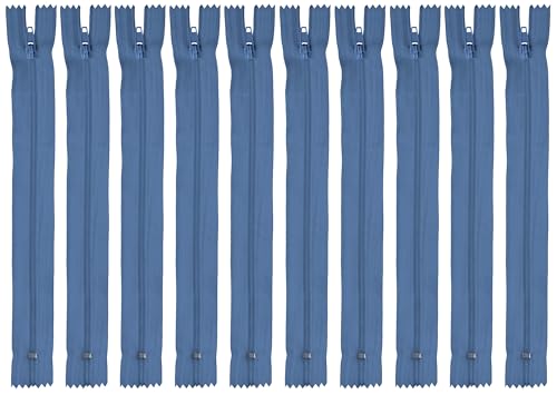 Faden & Nadel Reißverschluss Set: 10 Nylon Reißverschlüsse, nicht teilbar, 22 cm lang, jeansblau von Faden & Nadel