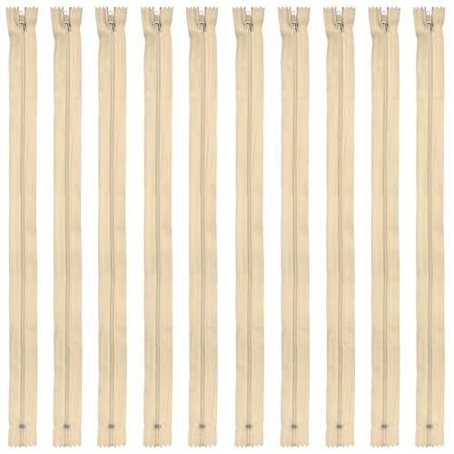 Faden & Nadel Reißverschluss Set: 10 Nylon Reißverschlüsse, nicht teilbar, 40 cm lang, beige von Faden & Nadel