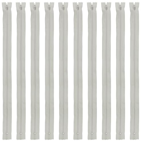 Faden & Nadel Reißverschluss Set: 10 Nylon Reißverschlüsse, nicht teilbar, 40 cm lang, hellgrau/achatgrau von Faden & Nadel