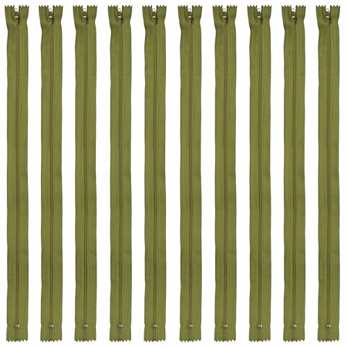 Faden & Nadel Reißverschluss Set: 10 Nylon Reißverschlüsse, nicht teilbar, 40 cm lang, olivgrün von Faden & Nadel