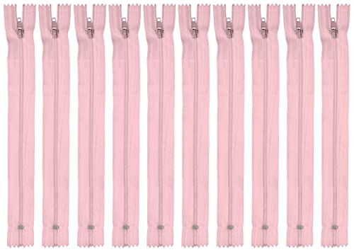 Faden & Nadel Reißverschluss Set: 10 Nylon Reißverschlüsse, rosa, nicht teilbar, je 22 cm lang von Faden & Nadel