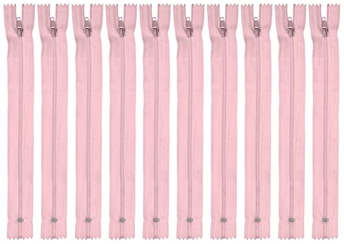 Faden & Nadel Reißverschluss Set: 10 Nylon Reißverschlüsse, nicht teilbar, 22 cm lang, rosa von Faden & Nadel