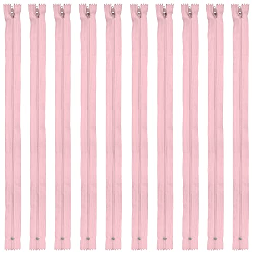 Faden & Nadel Reißverschluss Set: 10 Nylon Reißverschlüsse, nicht teilbar, 40 cm lang, rosa von Faden & Nadel