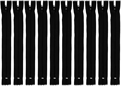Faden & Nadel Reißverschluss Set: 10 Nylon Reißverschlüsse, nicht teilbar, 22 cm lang, schwarz von Faden & Nadel