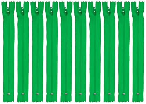 Faden & Nadel Reißverschluss Set: 10 Nylon Reißverschlüsse, nicht teilbar, 22 cm lang, grün von Faden & Nadel