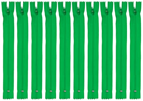 Faden & Nadel Reißverschluss Set: 10 Nylon Reißverschlüsse, grün, nicht teilbar, je 22 cm lang von Faden & Nadel