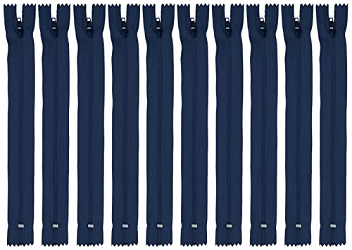 Faden & Nadel Reißverschluss Set: 10 Nylon Reißverschlüsse, dunkelblau, nicht teilbar, je 22 cm lang von Faden & Nadel