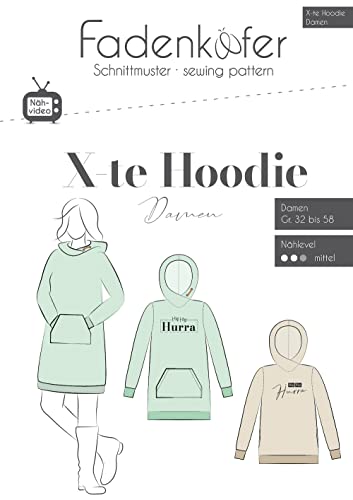 Papierschnittmuster X-te Hoodie Damen Papierschnittmuster X-te Hoodie Damen von Fadenkäfer