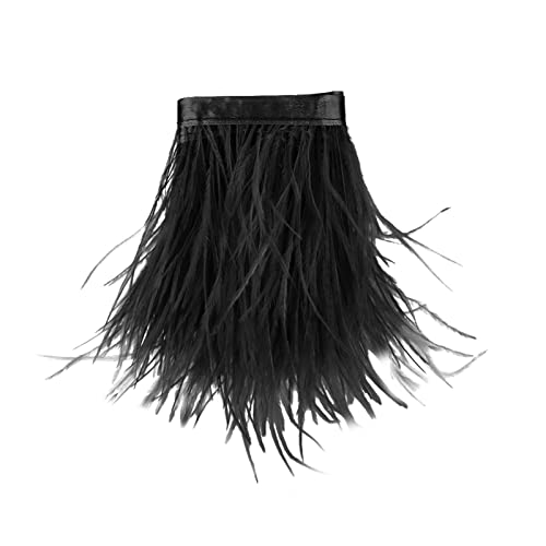 Straußenfeder-Bordüre, Fransen mit Satinband, Kleid, Nähen, Basteln, Kostüme, Dekoration, 1 m (schwarz) von Faderr
