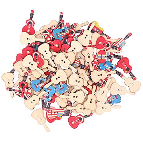 100 Pcs Verschiedene Gemischte Holzknopf, Nähknöpfe, Vintage 2 Löcher Cartoon Gitarreshape -Nähtaste für Kunsthandwerk Zum Nähwerk von Fafeicy