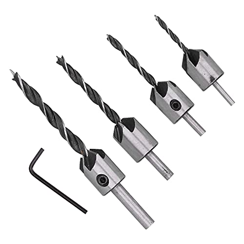 4pcs Countersink -Bohrbit, Positionierung von Bohrbit 5 Flötenkumpel -Positionierungswerkzeugset mit Sechskantschlüssel für Bankbohrer, Handbohrer, Handbohrungen von Fafeicy