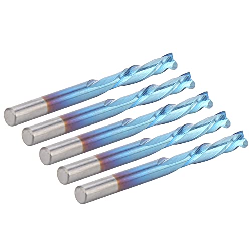5pcs Fräsenschneider, 2 Flöten -Wolfram -Stahl Nano Blau -Beschichtung CNC -Werkzeug für CNC -Router -Graviermaschine Router Bit für Niedrige Kohlenstoffstahl, Aluminium von Fafeicy